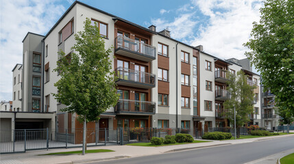 Fototapeta premium Clean Urban Street with Contemporary Apartment Blocks