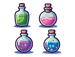 Magic Drink Bottle Vector Set – Cartoon Elixirs for Halloween Design