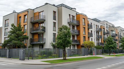 Naklejka premium Clean Urban Street with Contemporary Apartment Blocks