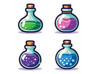 Fantasy Potion Vector Collection – Kawaii Bottles with Magical Liquids