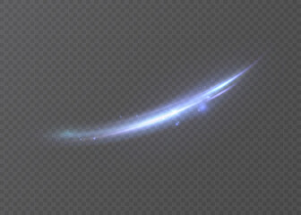 A bright, blue, curved light line with shimmering glitter and fine sparkles on a transparent mesh. A dynamic, glowing arc for overlays, fantasy fragments, and game interfaces.