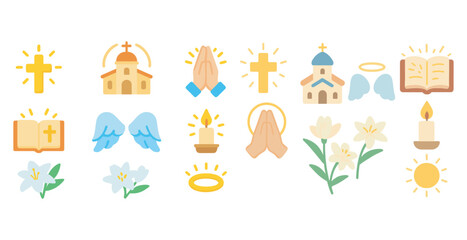Fototapeta premium Religious flat icons set – spiritual, faith, and worship symbols for design