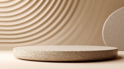 Minimalist podium display for product presentation with textured background