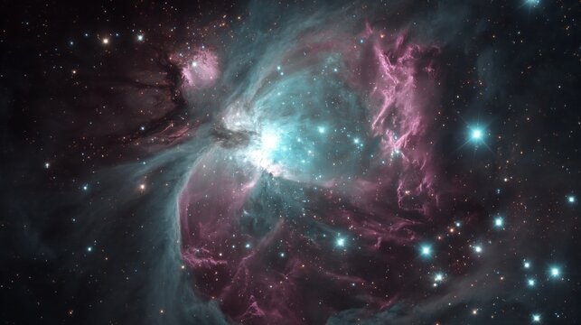 Stunning Cosmic Nebula with Brilliant Stars and Ethereal Colors in Deep Space Imagery