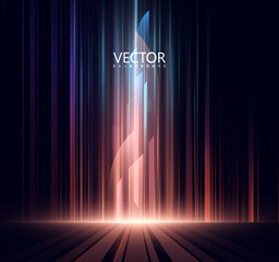 An abstract vector background with vertical glowing red and blue lines rising from a luminous base. A futuristic, technological backdrop for banners, headers, presentations, and user interfaces.