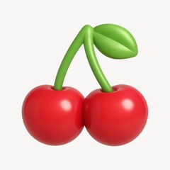 Glossy cherries with green stem.