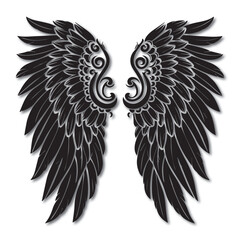 black angel wings vector illustration with intricate tribal patterns