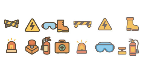 Workplace safety and hazard icons set – flat, solid, protective symbols