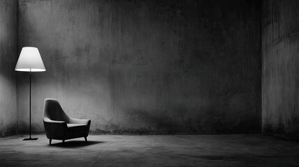 Minimalist room scene featuring chair and floor lamp with overhead lighting