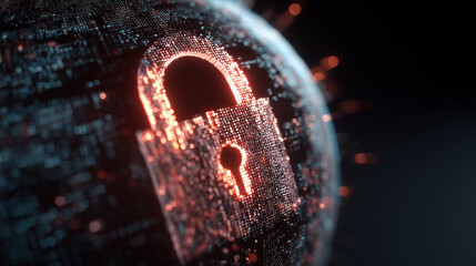A lock icon on a digital globe, highlighted with glowing lines and points, cybersecurity concept
