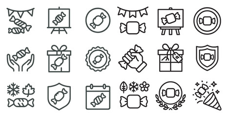 Fototapeta premium Candy and treats outline icons set – silhouette, sweet, dessert symbols