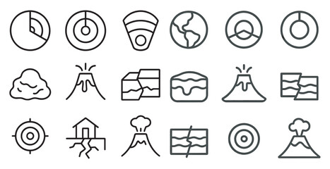 Geology and earthquake linear icons set – outline, seismic, tectonic symbols