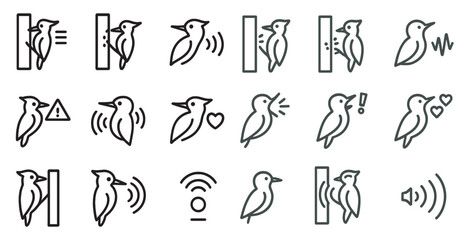 Naklejka premium Birdwatching icons set in outline style – nature, wildlife, ornithology symbols
