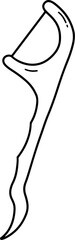 Outline of single dental floss pick. Line art vector of dental floss,  Dental hygiene, Floss toothpick. Icon of Dental floss vector illustration. 