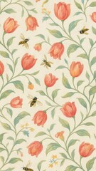 Floral bees tulips vintage elegance mobile wallpaper