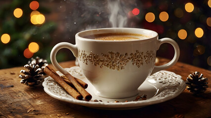 Fototapeta premium cup of coffee with christmas cookies