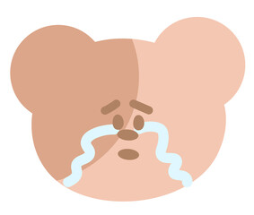 Illustration of teddy bear crying expression for cartoon character, comic, pet shop, vet, emoji, mood, emotion, emotion, feeling, zoo, souvenir shop, pin, animal brooch, sticker, icon, bear face shape