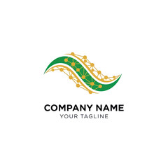 Abstract Green Wave with Connected Network Points Logo Design for Modern Technology.