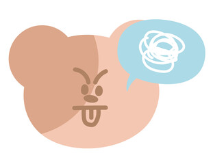 Illustration of teddy bear tongue out expression for cartoon character, comic, pet shop, vet, emoji, mood, emotion, emotion, feeling, zoo, souvenir shop, animal brooch, sticker, icon, bear face shape