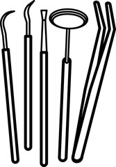 Vector of Dental instrument. A collection of dental instruments displayed in a row on a white background. Dental Instruments and Equipment. 