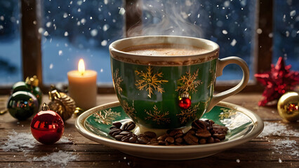 Fototapeta premium cup of coffee with christmas cookies