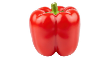 Isolated glossy red bell pepper with green stem, fresh, whole, ingredient, healthy food