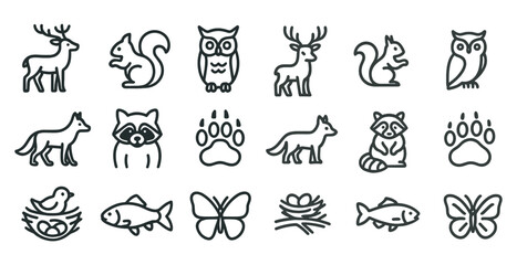 Fototapeta premium Wildlife line icons set – outline, animal, nature symbols for design projects