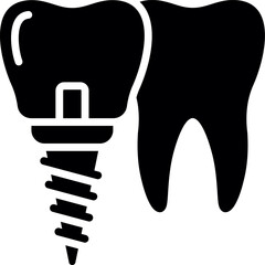 Silhouette of Tooth and dental implant. Black tooth and dental implant for dentistry template. Dental Implant and healthy tooth. 