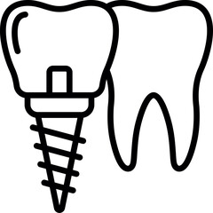 Tooth and dental implant outline. Icon of tooth and dental implant for stomatology or dentistry template. Dental surgery. Implant cut and healthy tooth. 