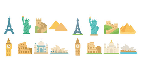 Landmark outline icons set &ndash; linear, line, famous structures and monuments designs