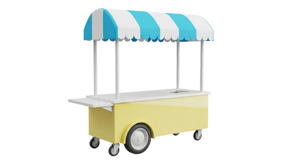 Isolated vendor food cart with striped canopy for street selling or fairs and festivals