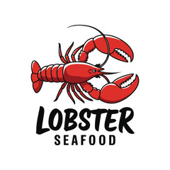 Lobster seafood vector logo design, red crawfish marine animal illustration