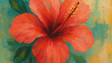 Vibrant hibiscus flower painting wallpaper