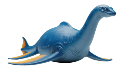 Isolated Toy blue elasmosaurus on a bright surface, charming prehistoric marine reptile figure