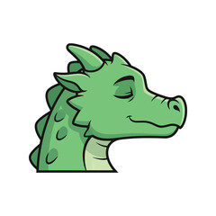 Adorable green dragon cartoon head profile with closed eyes peaceful mythical creature vector