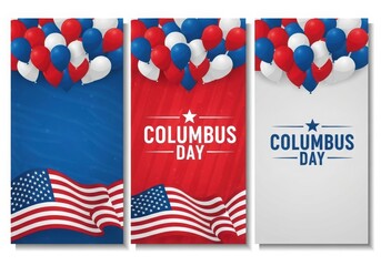 Illustration of columbus day banner with balloon and american flag isolated on white background