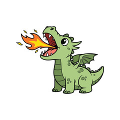 Cute baby dragon breathing fire cartoon illustration fantasy creature character vector