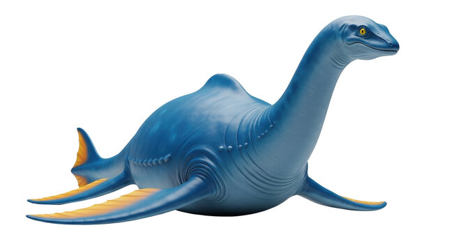 Isolated Toy blue elasmosaurus on a bright surface, charming prehistoric marine reptile figure