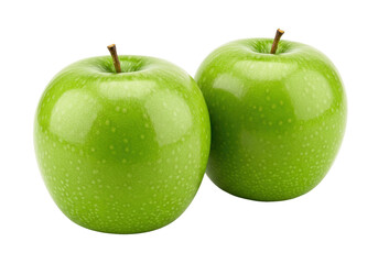 Isolated shot of two whole green apples perfect for healthy snacks or desserts, fruit diet