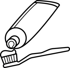 toothpaste and toothbrush. Toothpaste with Toothbrush. toothbrush with paste and toothpaste tube outline. Concept brush your teeth. toothpaste tube squeezing paste onto a toothbrush