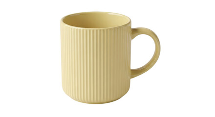 Isolated ribbed ceramic mug in yellow, perfect for hot beverages and sipping tea and coffee