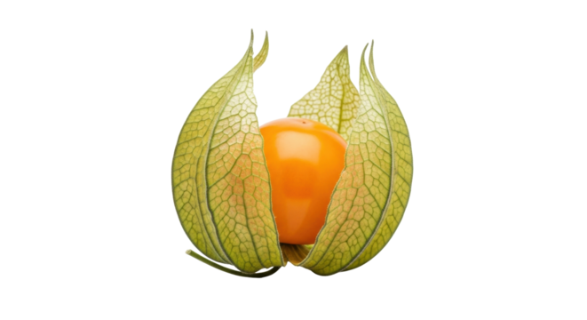 Isolated golden berry in its husk, also known as Cape gooseberry, ground cherry, or physalis
