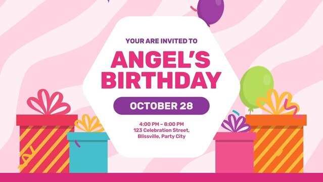 Birthday Card Animated Invite Gift Balloon