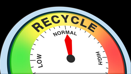 Recycle Normal meter concept on black background representing balanced waste processing, moderate environmental effort, and sustainable practices illustrated as a creative gauge showing steady