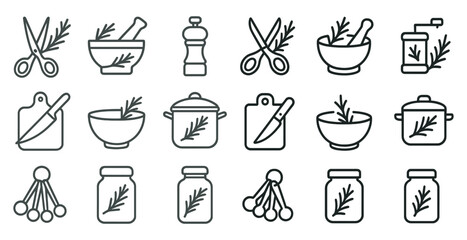Obraz premium Culinary cooking line icons set – kitchen, food, preparation symbols and tools