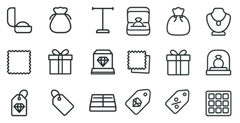 Jewelry outline icons set – linear, silhouette, gems and luxury symbols