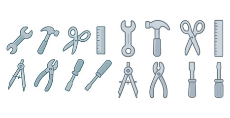 Tools and repair outline icons set – linear, diy, handyman essentials