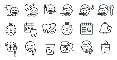 Dental care outline icons set – hygiene, tooth, oral health symbols