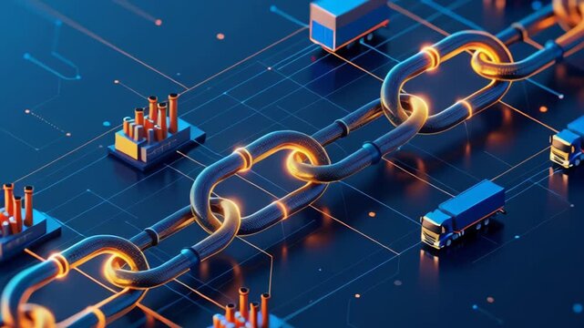 Modern Logistic Network Connecting Trucks and Factories with Digital Chain Technology - Powered by Adobe