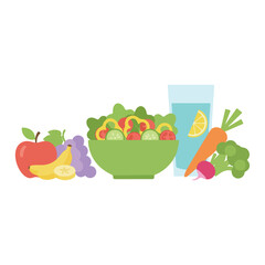 Healthy Food Vector Illustration – Salad Bowl, Fruits, and Vegetables